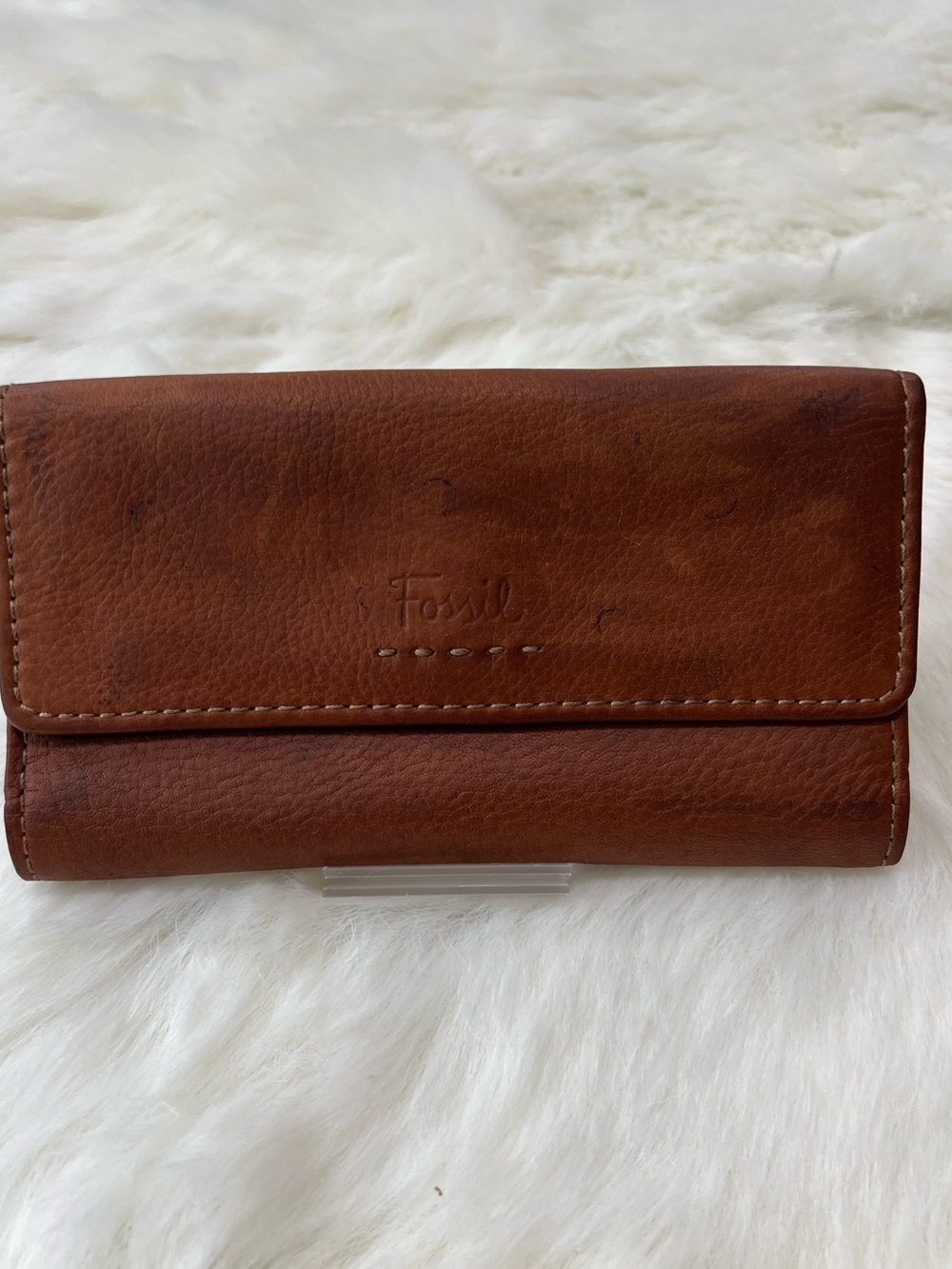 Fossil genuine Leather Wallet with Stitched Trim rustic